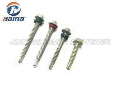 Painted Hex Head Mechanical Galvanized self tappingdrilling screws and Rubber Washer untuk lembaran logam